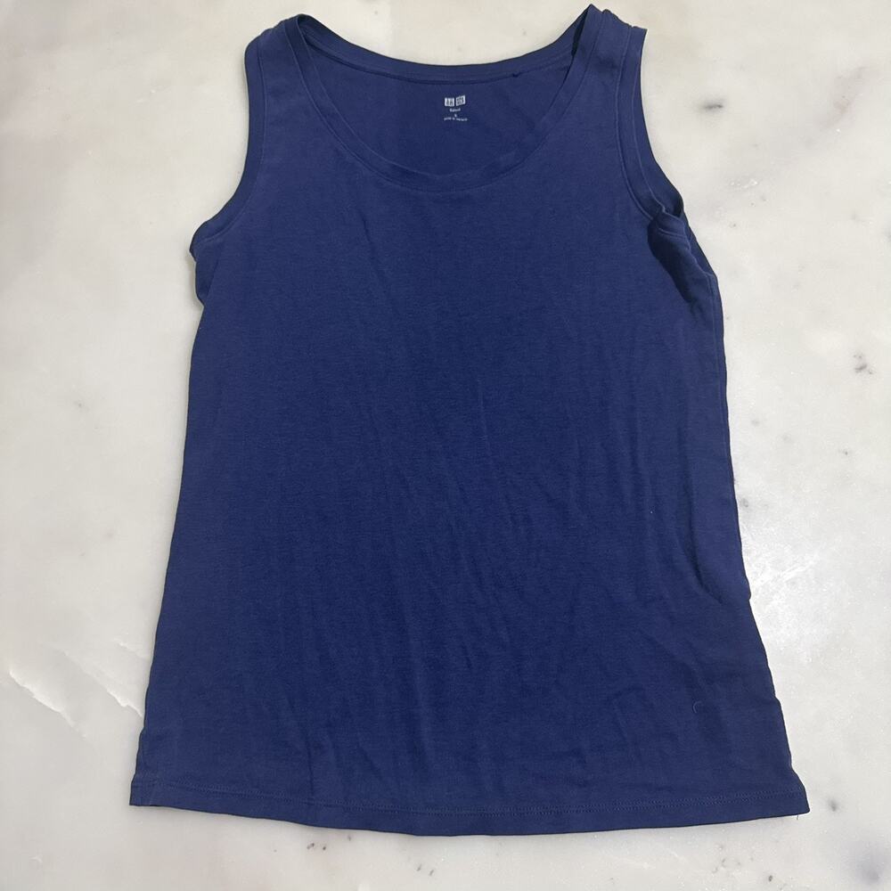 UNIQLO Knit Cotton Spandex Sleeveless Tank Top for Women Size S Navy Crew Neck